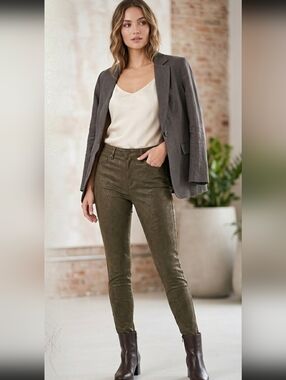 Tractr Olive Suede-Look High-Rise Skinny Pants